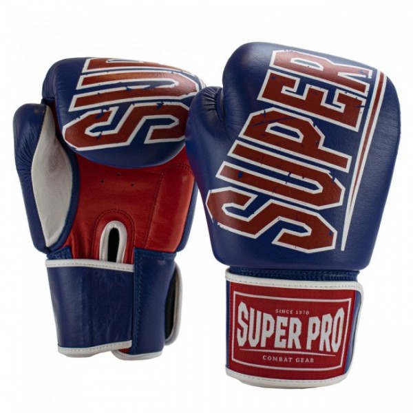 Super Pro Combat Gear Challenger Leder (Thai-)Boxhandschuhe blue/red/white