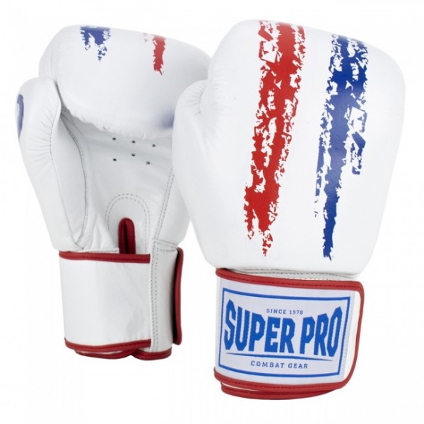 Super Pro Combat Gear Warrior Leder Boxhandschuhe red/white/blue