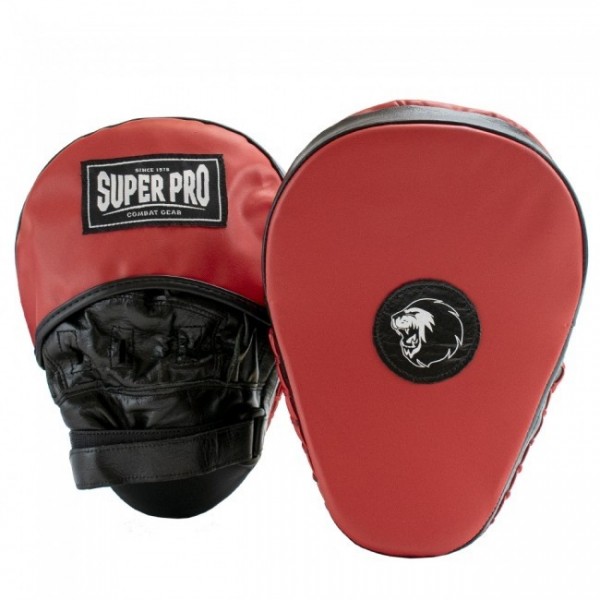 Super Pro Leder Curved Hook und Jab Pad Black/Red