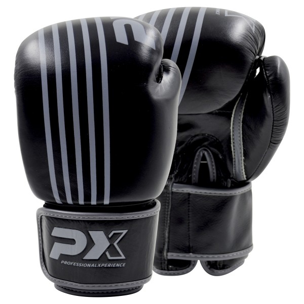 PX Boxhandschuhe  schwarz-grau  Leder 8oz