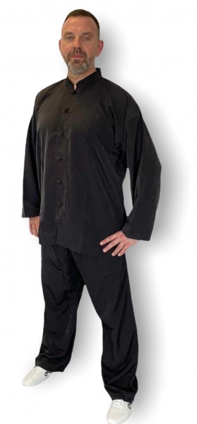 Tai Chi Anzug Kunstseide, schwarz 160
