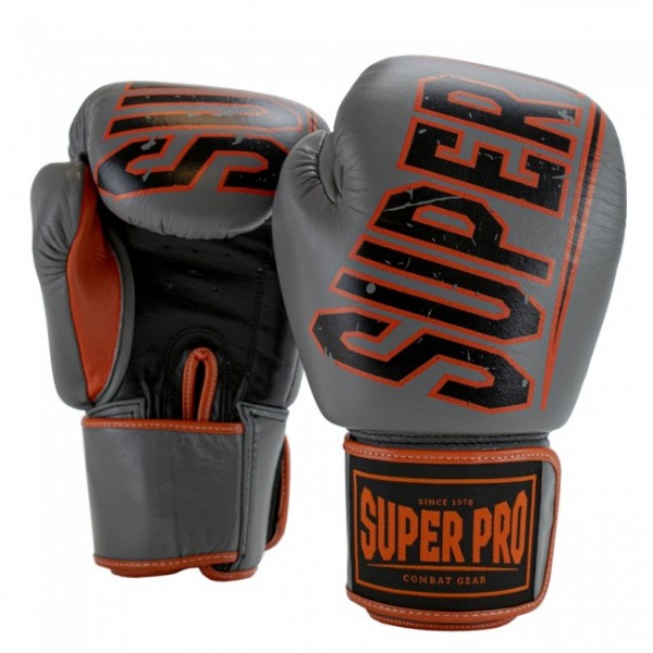 Super Pro Combat Gear Challenger Leder (Thai-)Boxhandschuhe grey/orange/black