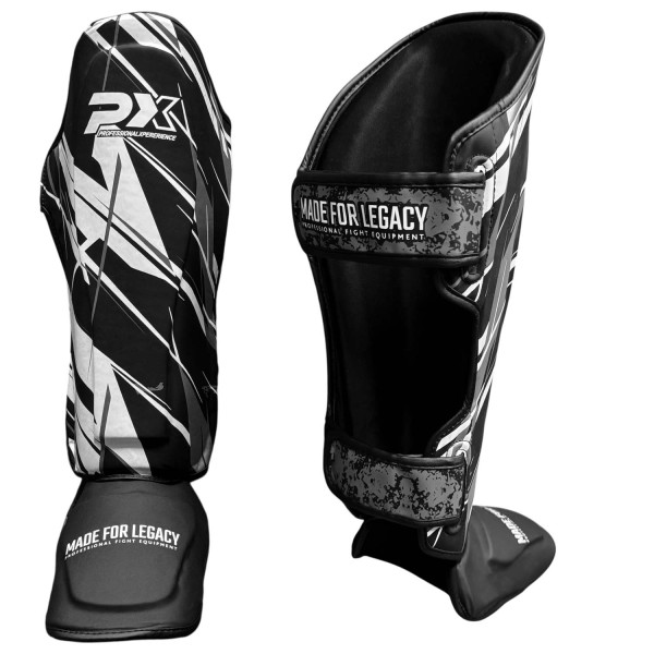 PX LEGACY X Schienbein-Spannschutz, Kunstleder, schwarz-grau
