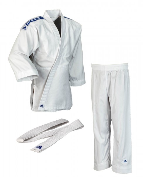 ADIDAS Judo Anzug Club weiß, blaue Streifen 350g Judoanzug