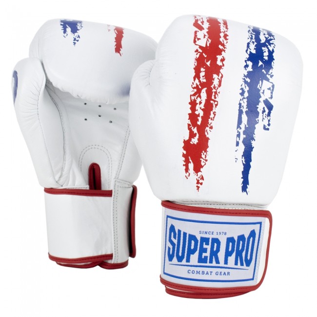 Super Pro Combat Gear Warrior Leder Boxhandschuhe red/white/blue |  Neuheiten | K1-Kampfsportartikel
