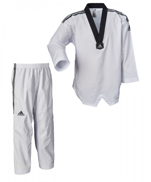 Adidas Taekwondoanzug, adi Fighter Eco mit Streifen, schwarzes Revers